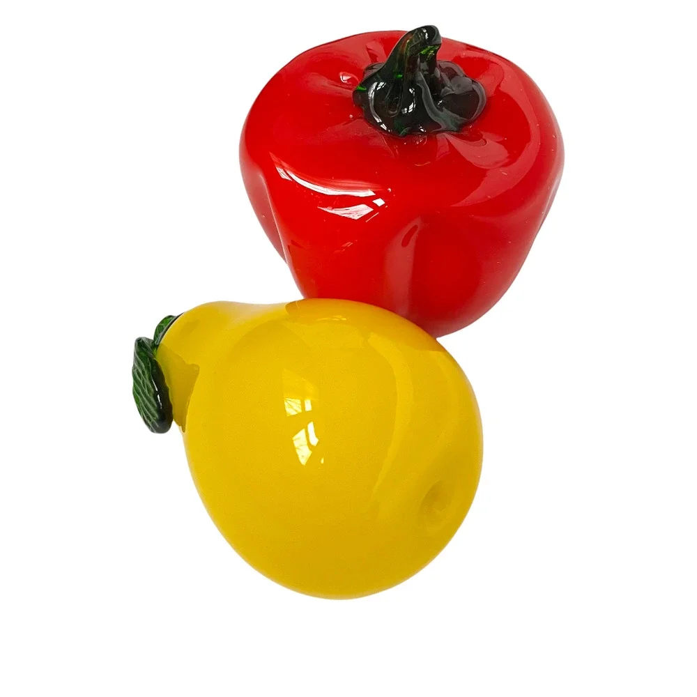 Vintage Hand Blown Glass Vegetables Kitchen and Dining Table Decor Pepper & Pear